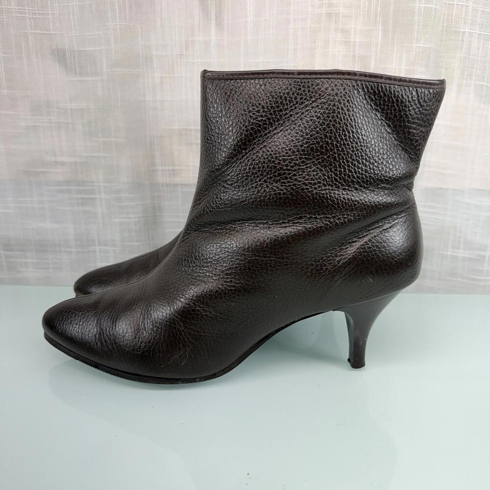 Vintage 1960s Brown Leather Ankle Boots Kitten Heel Talon Zipper  10B Quiet Lux - Picture 3 of 9